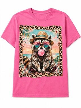 Pink Raccoon Graphic Tee Size Large NWT Cute Boho Beach Summer Shirt